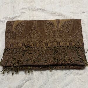 Brown and Beige Patterned Scarf/pashmina with Fringe